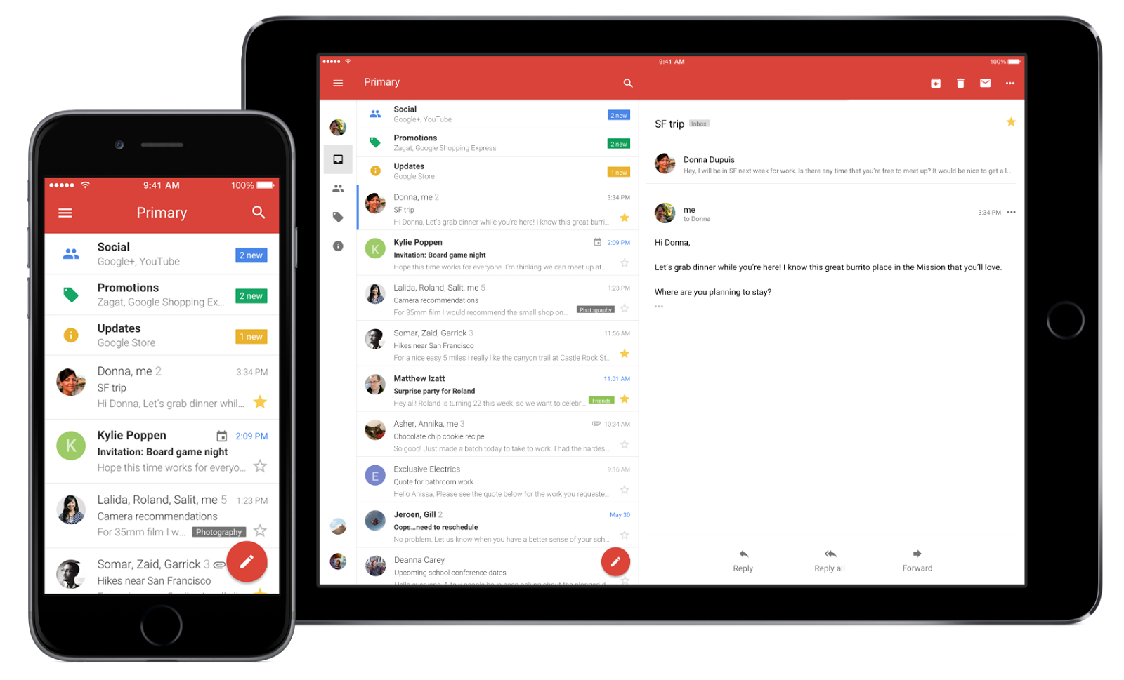 Gmail på iOS med eksempler på iPhone og iPad