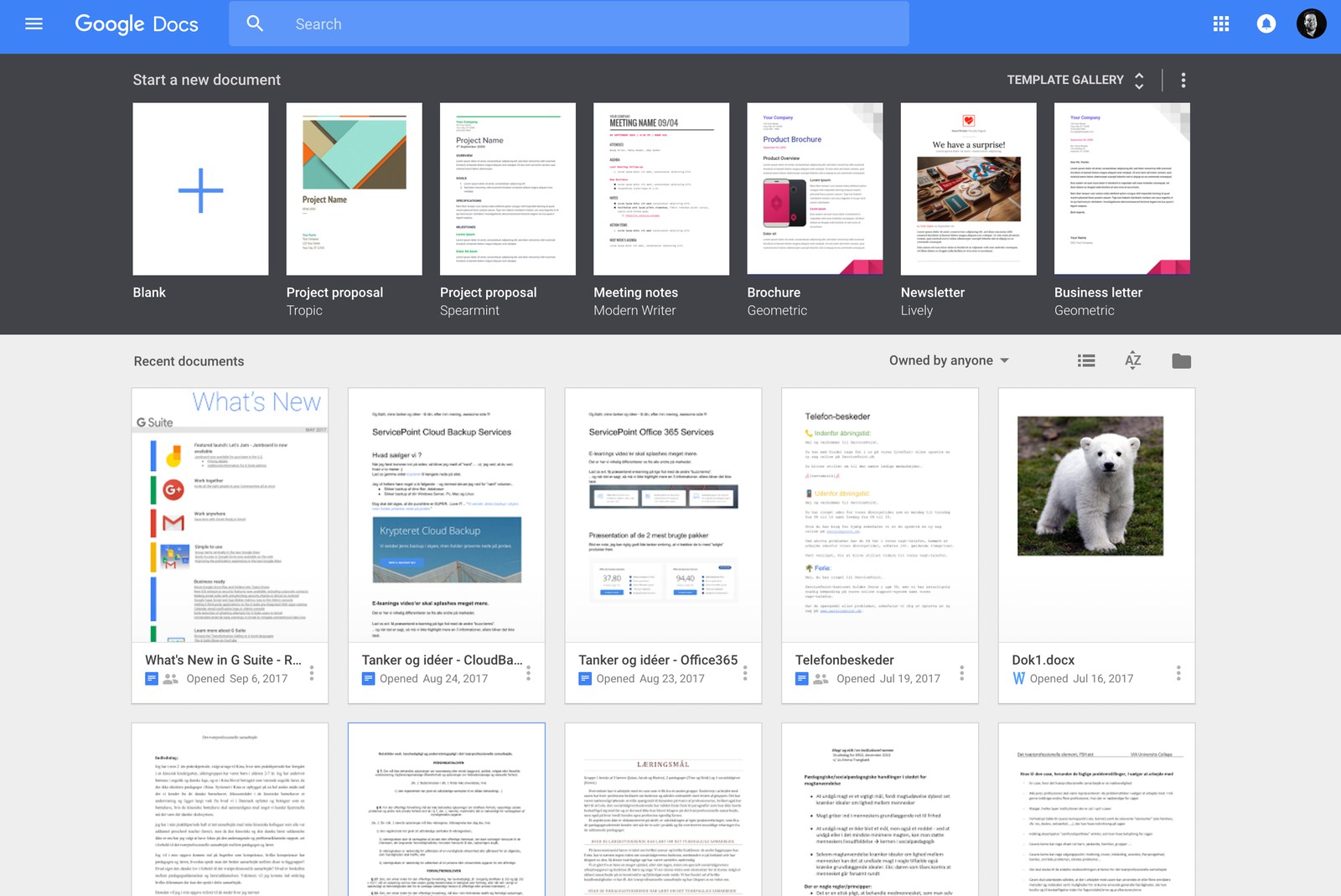 Google Docs Skærmbillede