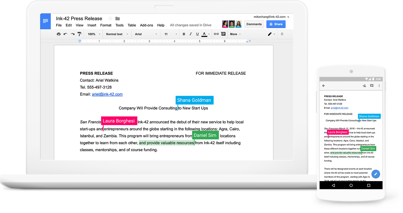 Google Docs Samarbejde Reatime Collaboration